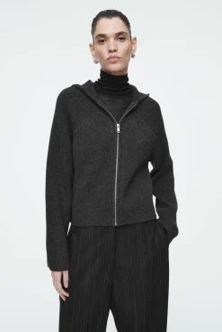 COS Stickat*RIBBED MERINO WOOL HOODED JACKET