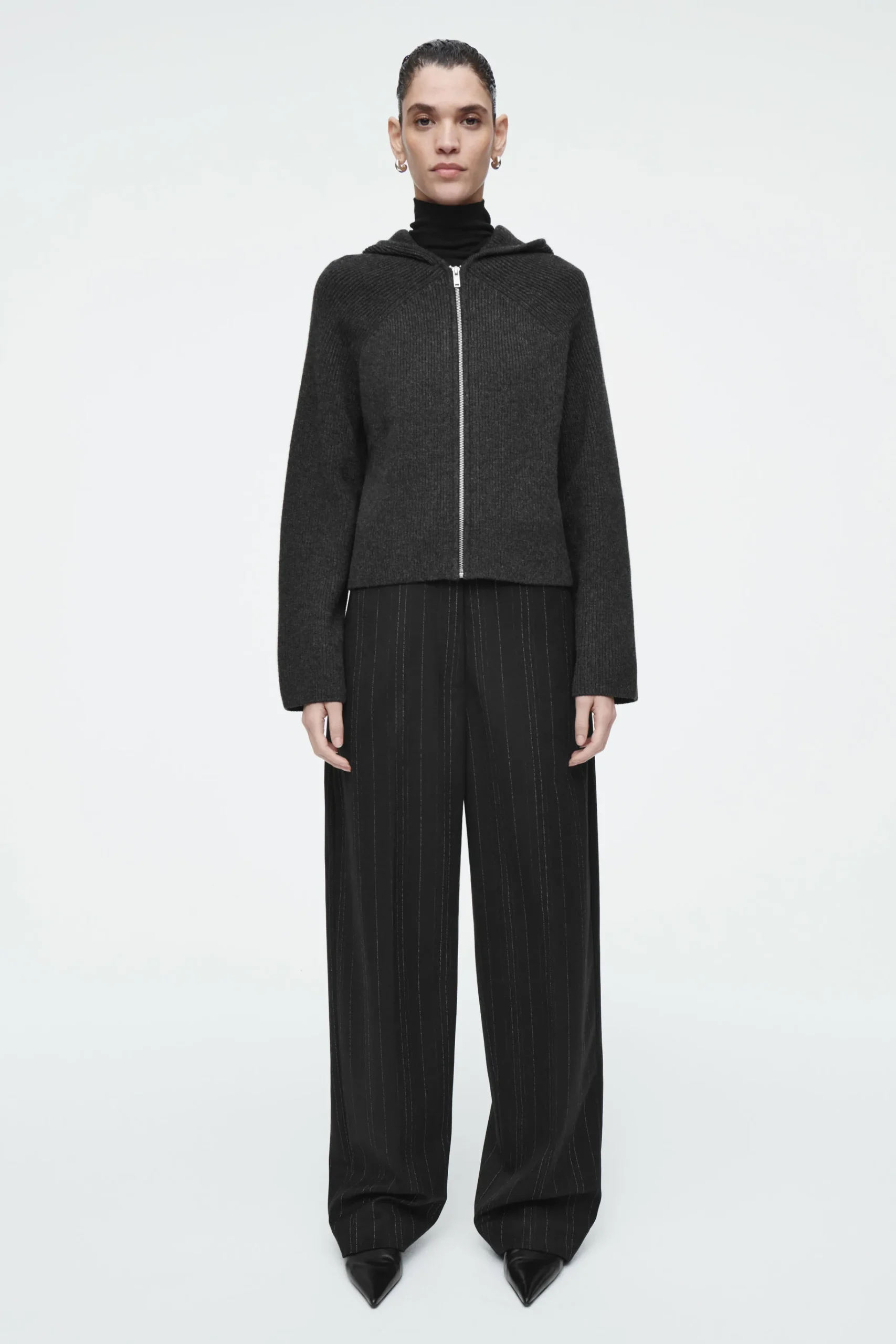 COS Stickat*RIBBED MERINO WOOL HOODED JACKET