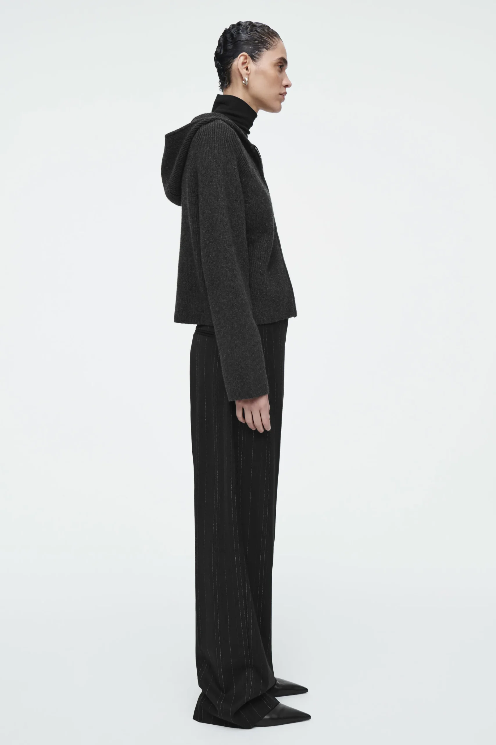 COS Stickat*RIBBED MERINO WOOL HOODED JACKET
