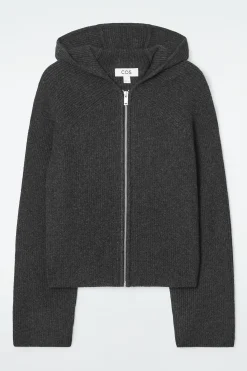 COS Stickat*RIBBED MERINO WOOL HOODED JACKET