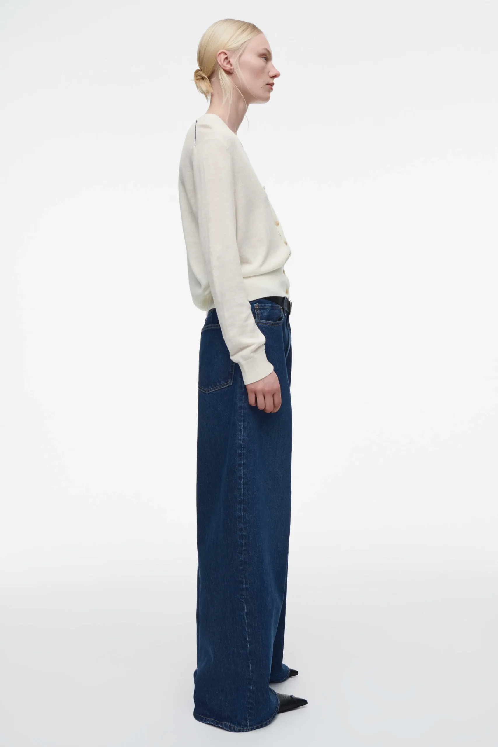 COS Stickat*V-RINGAD CARDIGAN I MERINOULL OCH LINNE